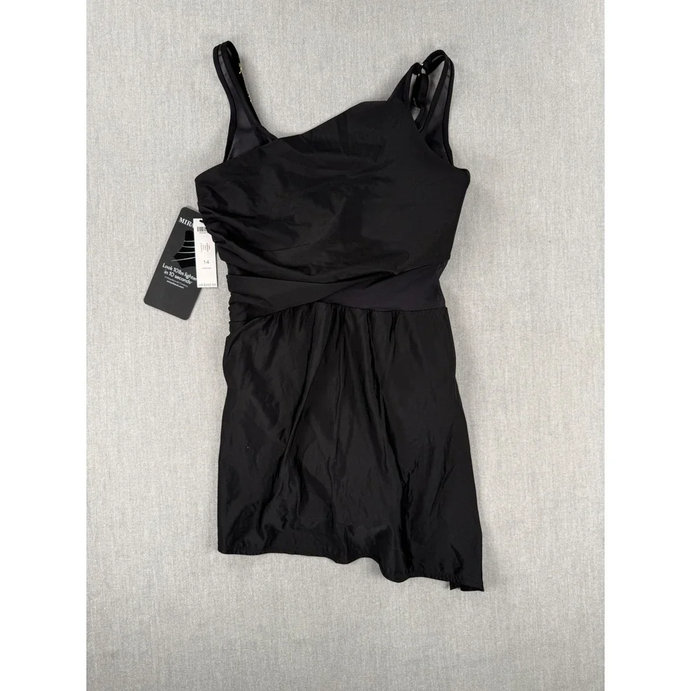 Miraclesuit Alina Black One Piece Swimdress Tummy Control Swimsuit Womens 14 NEW